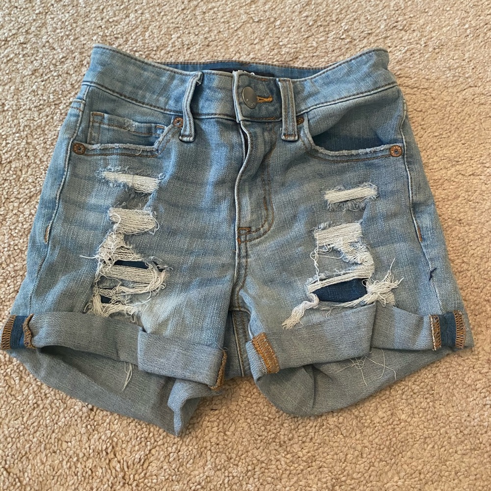 High Rise Midi Jean Shorts